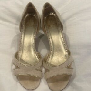 Lily Pulitzer cream linen peep toe wedges